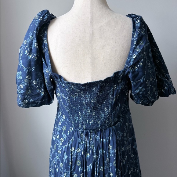 Hill House Blue Floral Square-Neck Midi Dress Puff Sleeves Matilda Charm Scallop - Picture 7 of 10